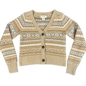 New Cropped Cardigan Sweater Womens XS Eclectic Grandpa Faire Isle Tan